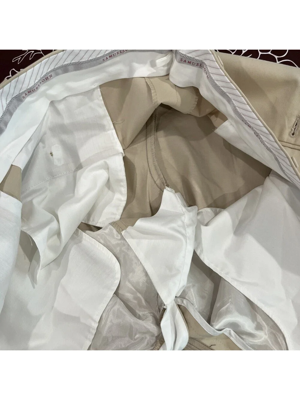 PRISTINE SAMUELSOHN MENS TAN PANTS 42x28 COTTON BLEND VGC MADE IN CANADA